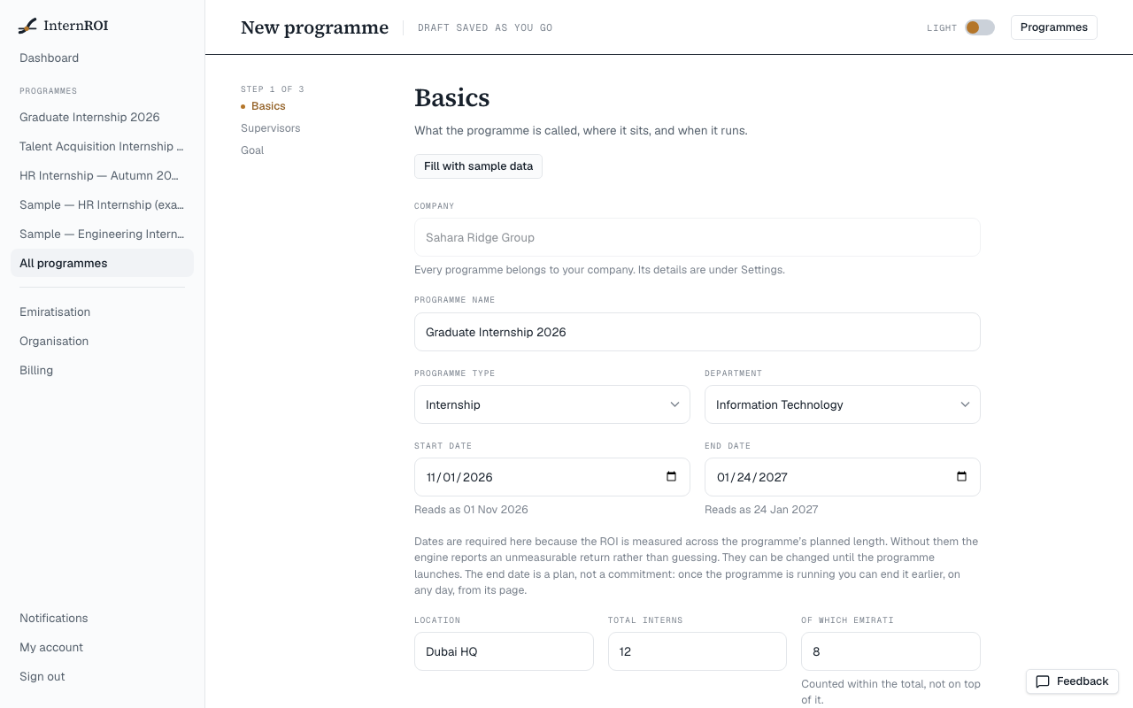 Step 1 of the new programme wizard